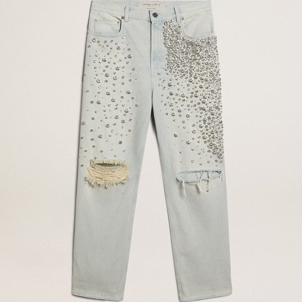 Golden Goose Women's Bleached Jeans With Cabochon Crystals (UNUSED)